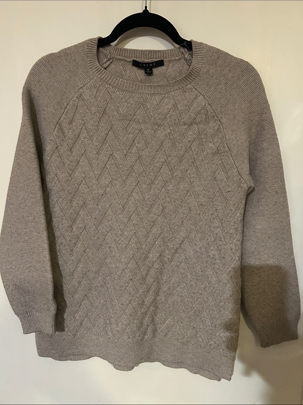 Cyrus Men's Light Gray Crewneck Cable Knit Sweater